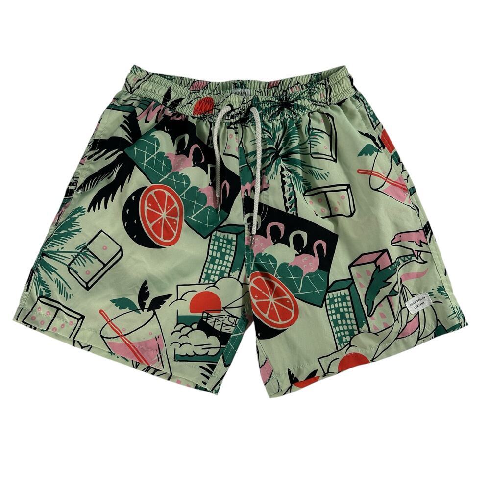 DUVIN Swim Shorts Trunks Tropical‎ Florida Vacation Flamingo Green 26 Waist